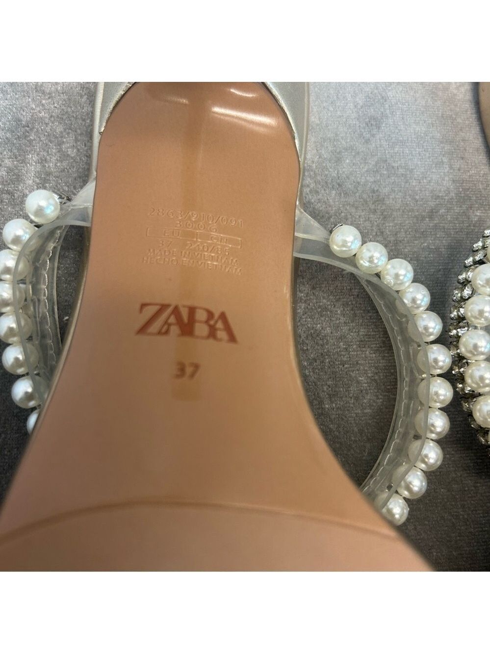 Zara metallic gold Open toe high heel mule sandal rhinestones and pearls 37 NWOB - Picture 7 of 10